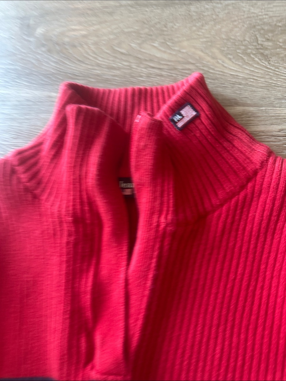 Polo by Ralph Lauren Red Ribbed Half-Zip Sweater with Navy Stripes - Picture 2 of 3